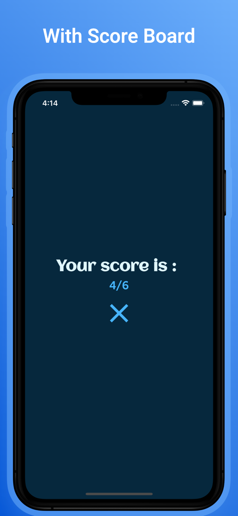 Quiz result screen in a German learning app showing a score of four out of six