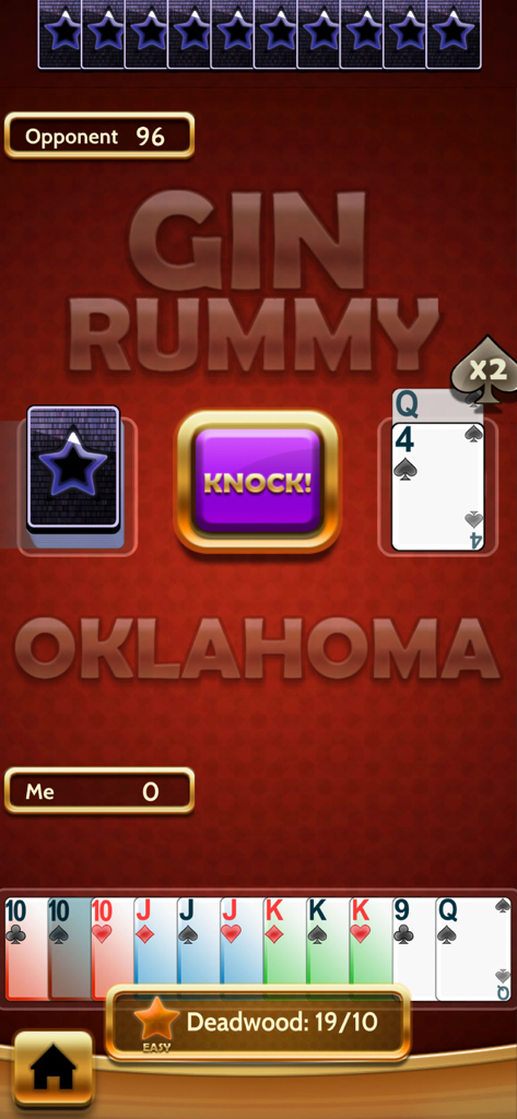 Gin Rummy Classic card offline - Jugabilidad móvil de Gin Rummy Classic mostrando el modo de juego de cartas Oklahoma