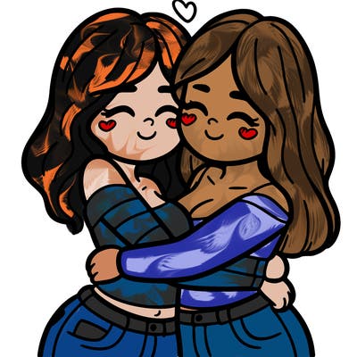 two females (pride month) hugging