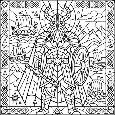 Journey back to the age of Vikings with this magnificent coloring page featuring a powerful Jarl. Its unique stained-glass design offers a captivating and rewarding artistic challenge for all skill levels.