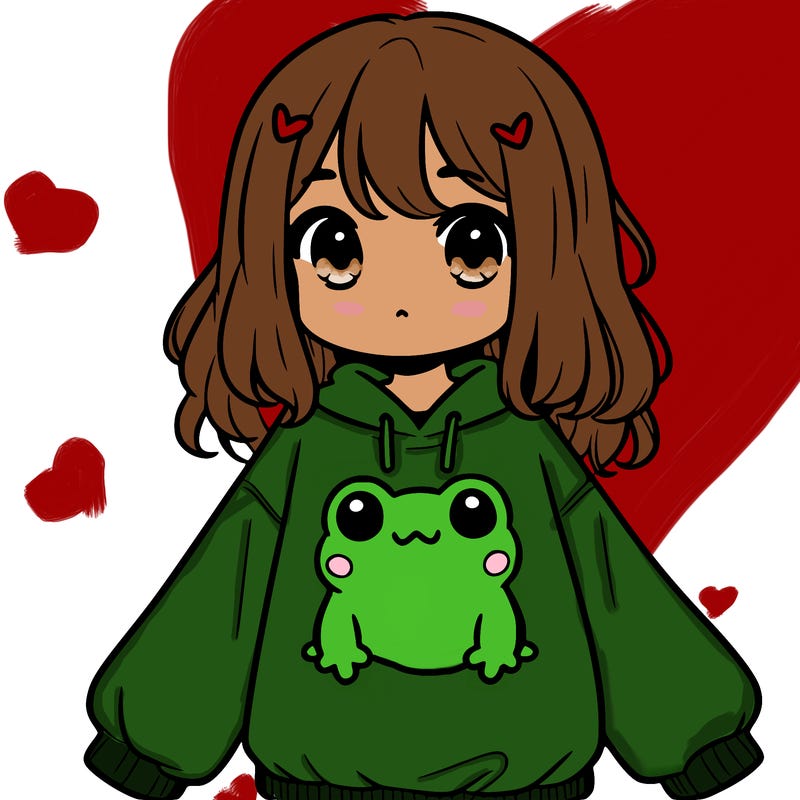 girl wearing frogging sweatshirt