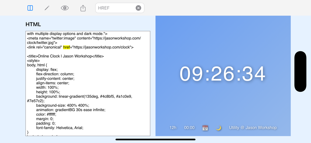 HTML Editor plus split screen interface with code editor and live website preview