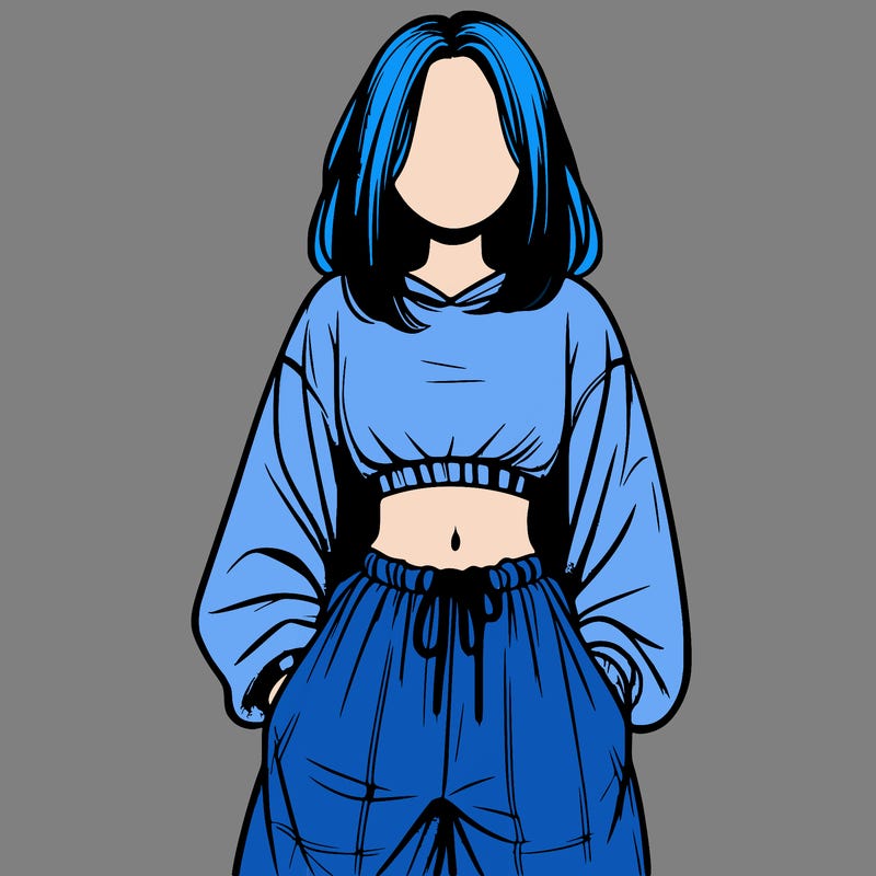 realistic girl faceless with baggy pants and a crop top