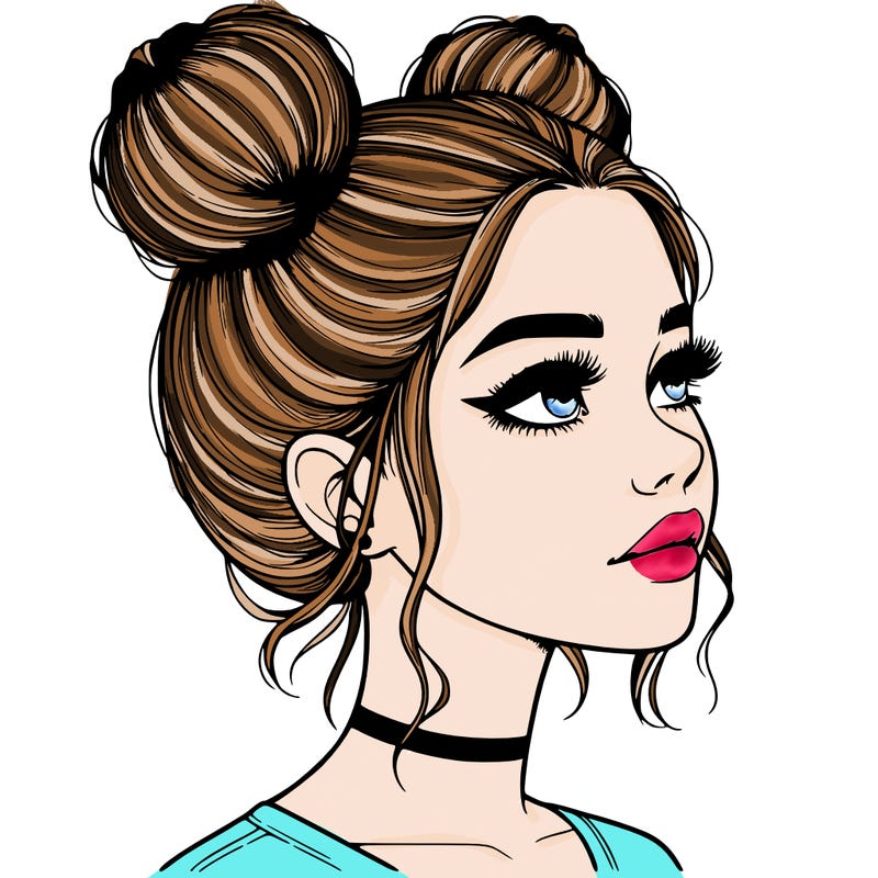 realistic girl with buns on the top of her head