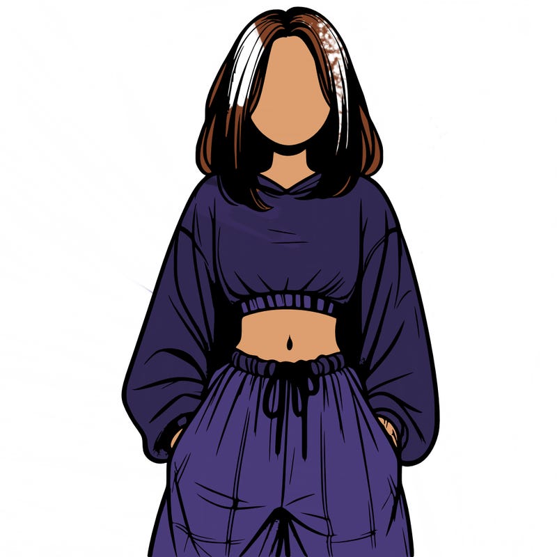 realistic girl faceless with baggy pants and a crop top