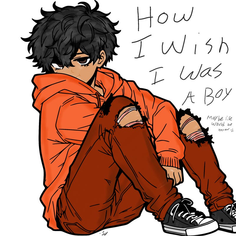 a male hoddie ripped jeans messy hair anime