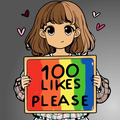 a girl holding a sign saying 100 likes please