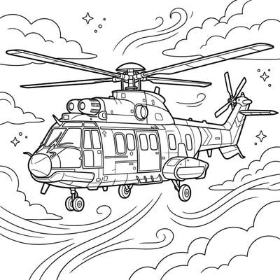 Embark on an airborne artistic journey with this incredibly detailed transport helicopter coloring page. Perfect for anyone fascinated by powerful aircraft and the joy of intricate coloring.