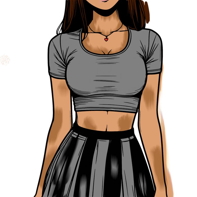 realistic girl wearing crop top and skirt
