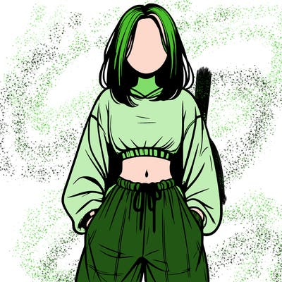 realistic girl faceless with baggy pants and a crop top
