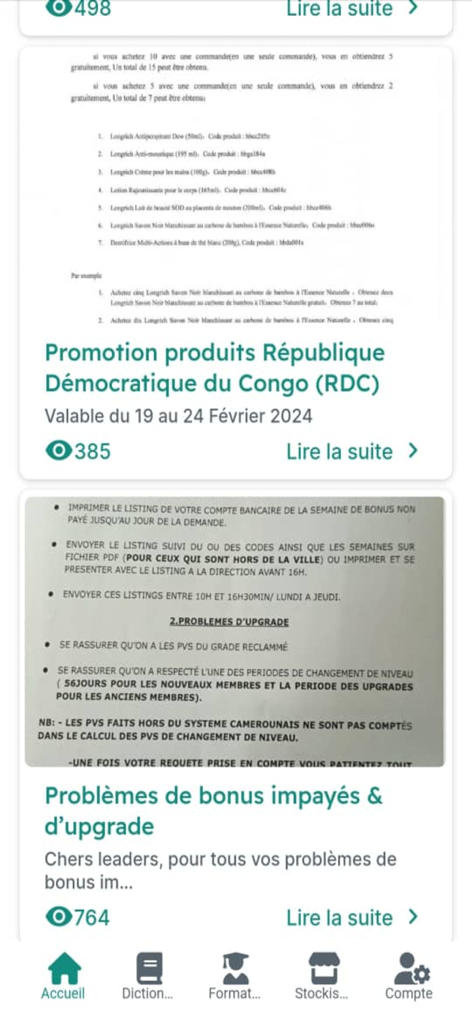 Longrich connect PRO - The home screen of the Longrich connect PRO app displaying business news and product promotions for distributors