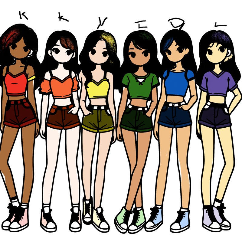 a group of girls wearing crop tops and shorts