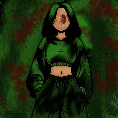 realistic girl faceless with baggy pants and a crop top