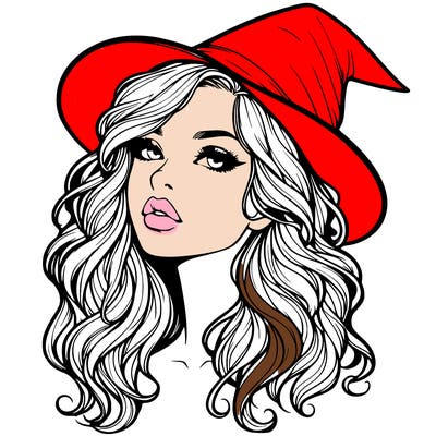 realistic witch girl with wavy hair and lips