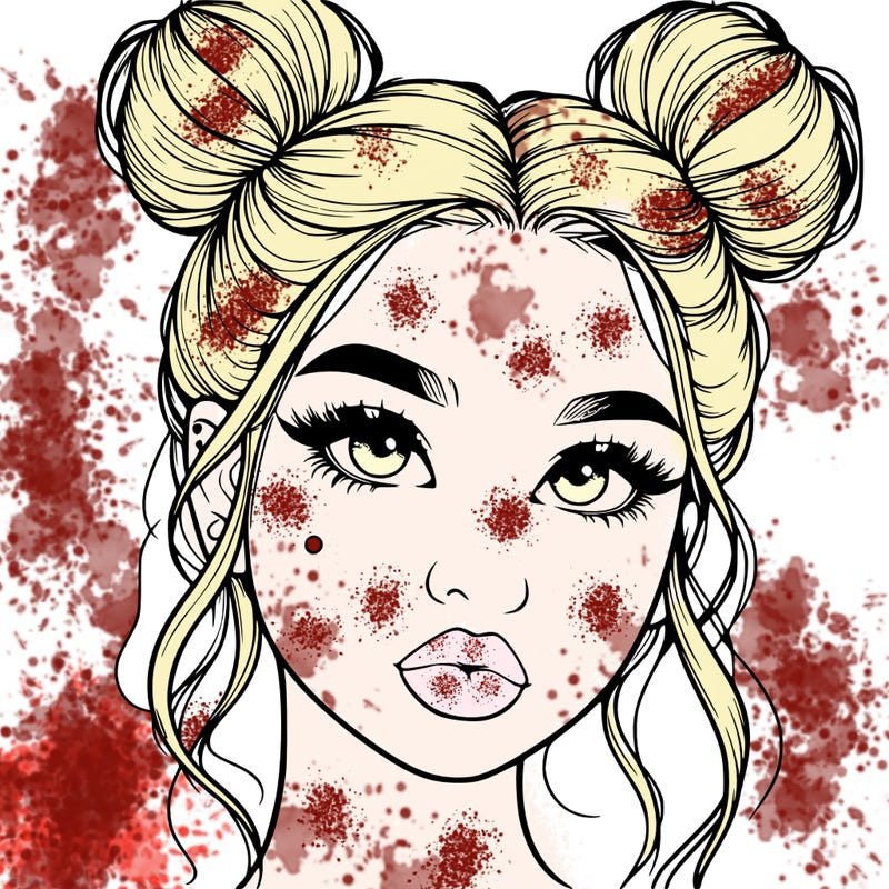 realistic girl with two buns on her hair and lips