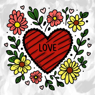 love heart with flowers around it