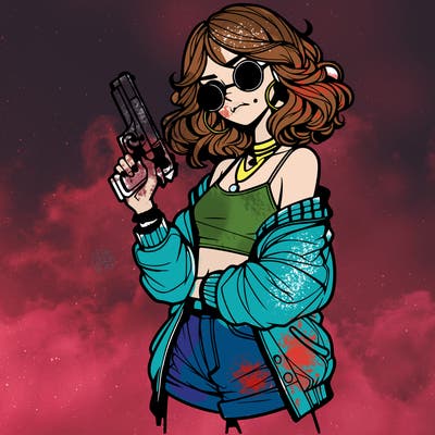 stylish teenage girl with gun