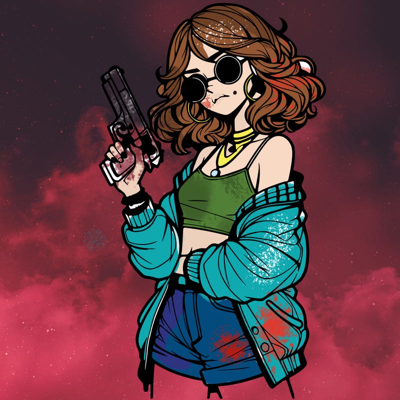 stylish teenage girl with gun