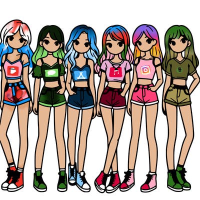 a group of girls wearing crop tops and shorts