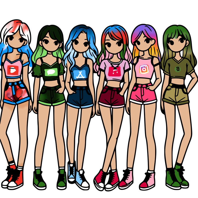 a group of girls wearing crop tops and shorts