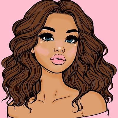 realistic girl with wavy hair and lips