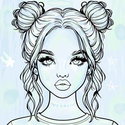 realistic girl with two buns in hair and lips