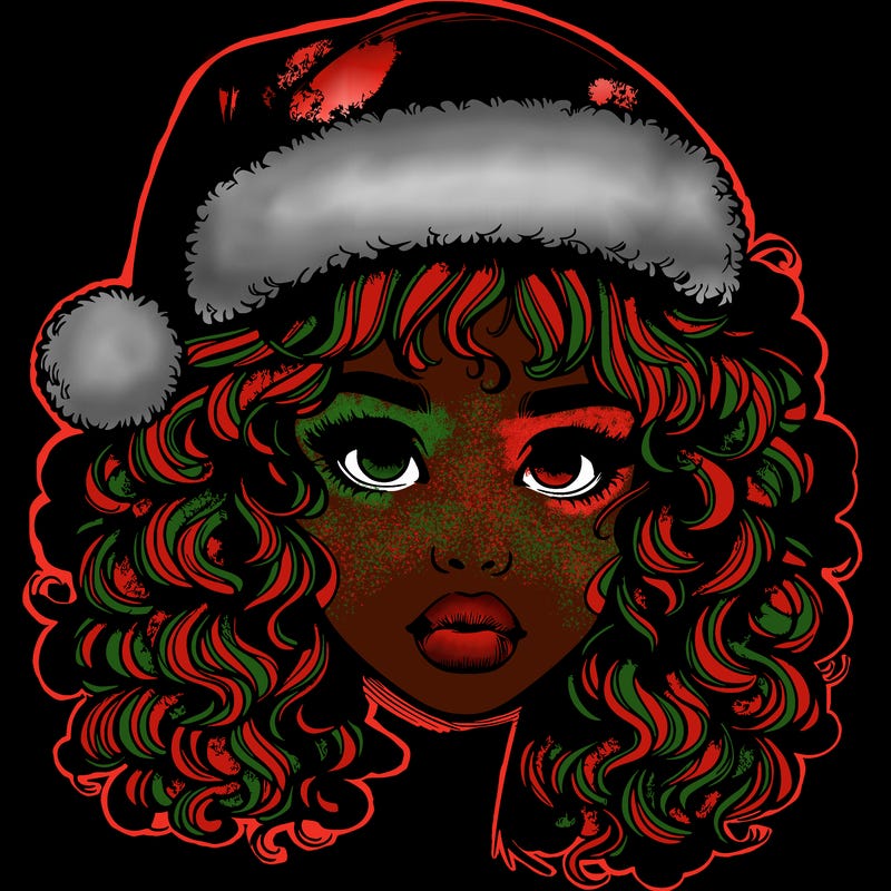 realistic girl with a santa hat curly hair and lips