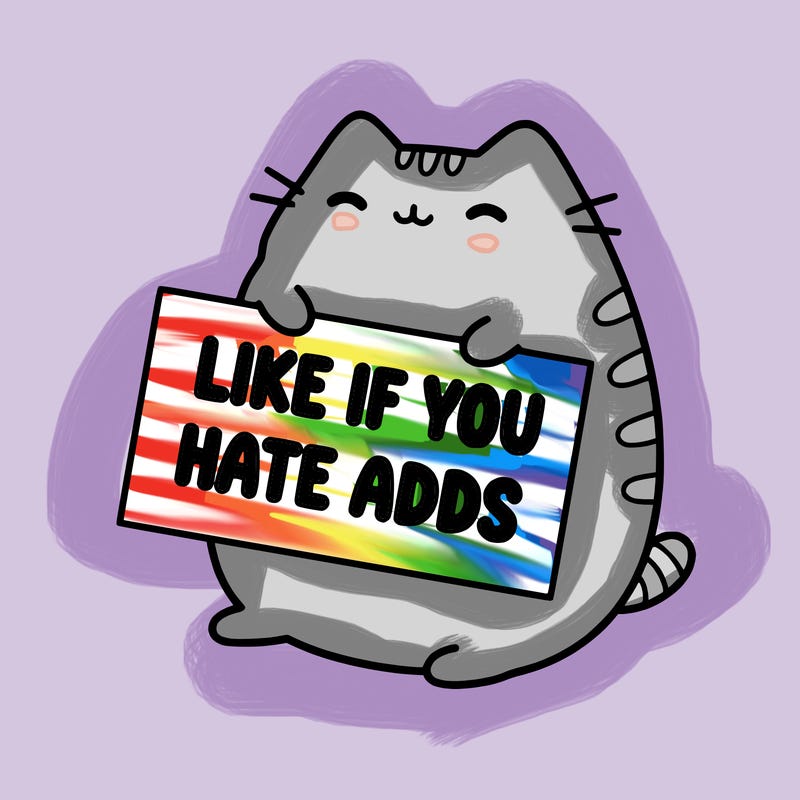 a kawii pusheen cat holding a sign that says like if you hate adds