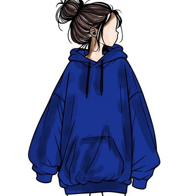 realistic girl with a oversized sweatshirt on and a bun