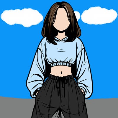 realistic girl faceless with baggy pants and a crop top