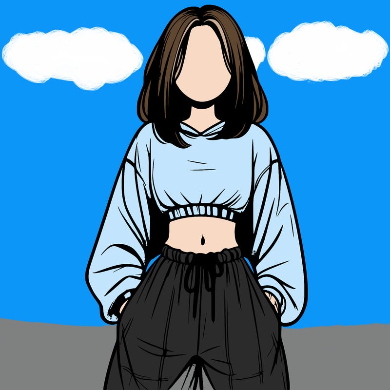 realistic girl faceless with baggy pants and a crop top