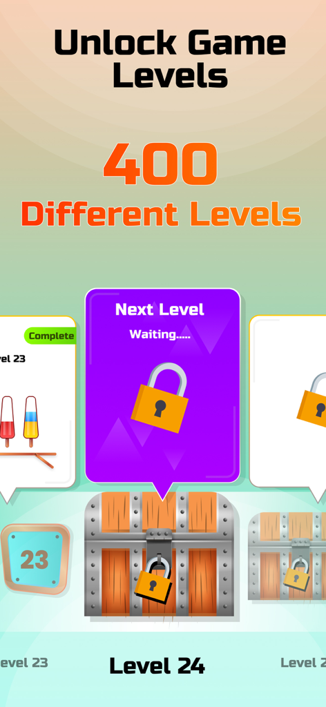 Tela de seleção de nível do jogo Water Sort Puzzle mostrando 400 níveis diferentes para desbloquear.