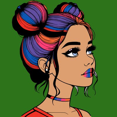 realistic girl with buns on the top of her head