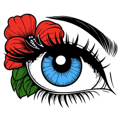 realistic eye with flower
