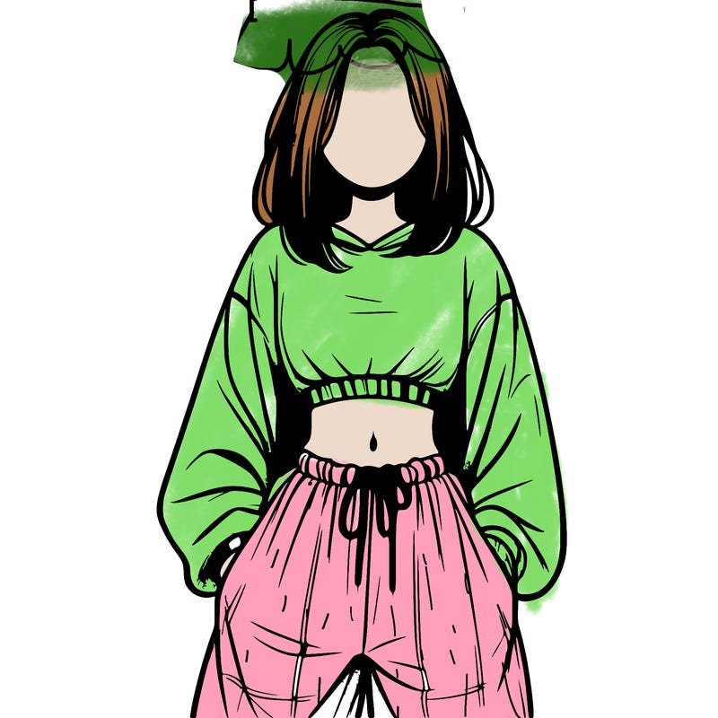 realistic girl faceless with baggy pants and a crop top