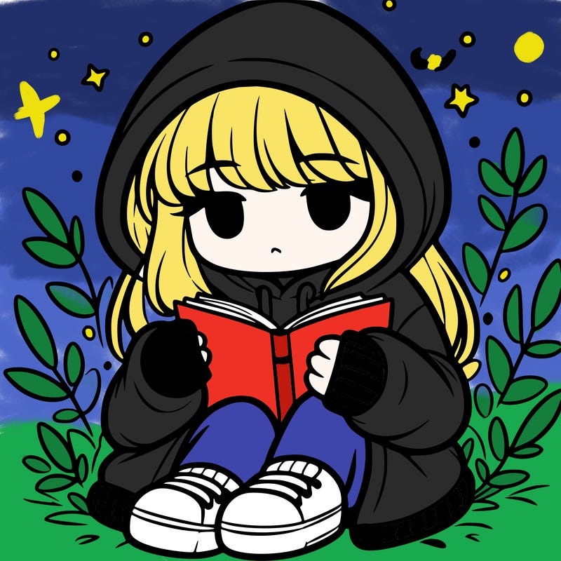 girl in oversized hoodie reading a book