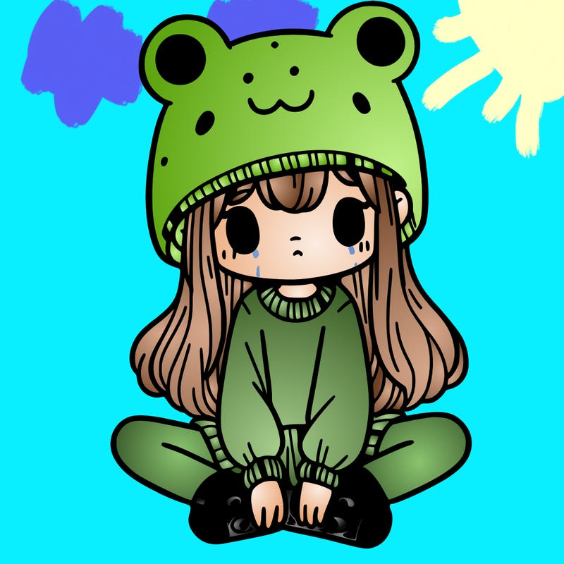 a girl wearing a frog hat and some frog socks