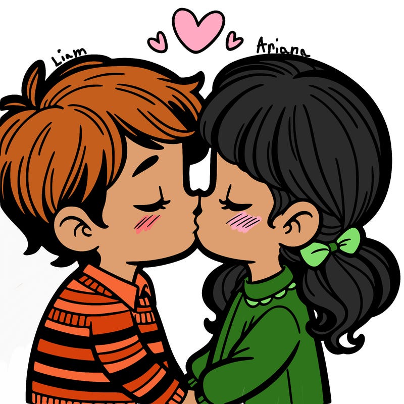 a boy and girl kissing