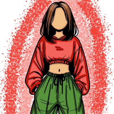 realistic girl faceless with baggy pants and a crop top