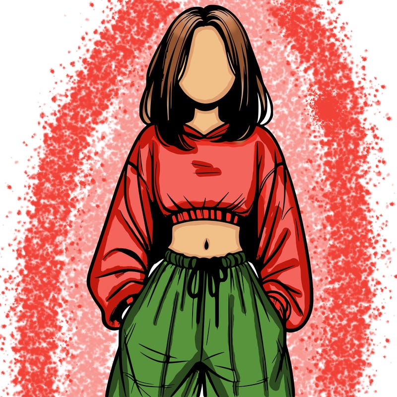realistic girl faceless with baggy pants and a crop top