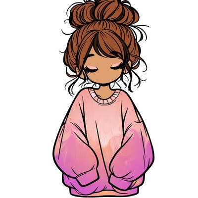 girl with baggy sweatshirt and messy bun