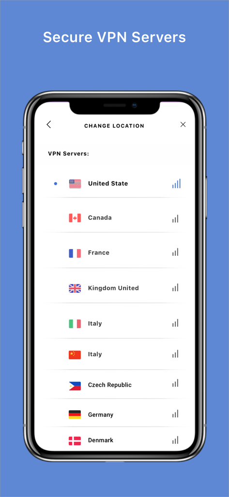 VPN Super Proxy x 360 Shield - Interfaz de la aplicación VPN Super Proxy mostrando las ubicaciones de servidores VPN seguros disponibles en todo el mundo