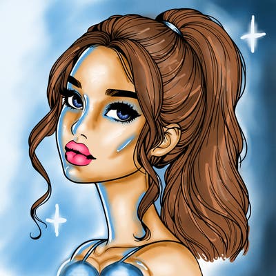 realistic girl with a ponytail on her hair and lips