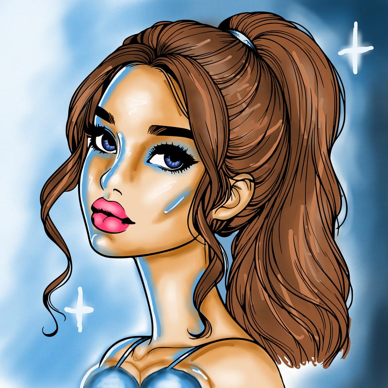 realistic girl with a ponytail on her hair and lips