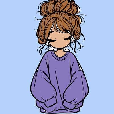 girl with baggy sweatshirt and messy bun