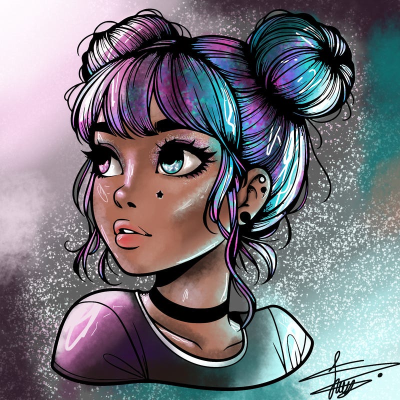 realistic girl with spacebuns