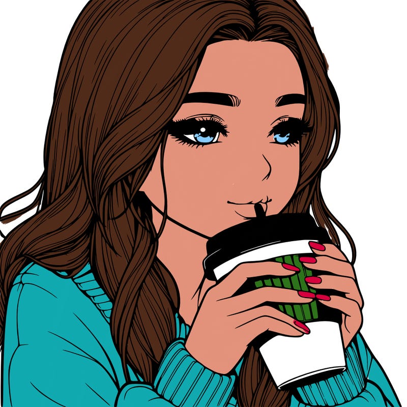 realistic girl drinking coffee