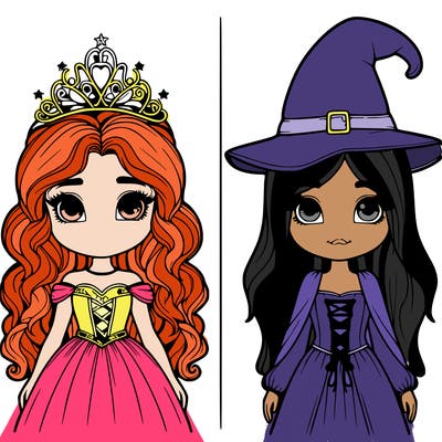 two realistic girls one princess one witch