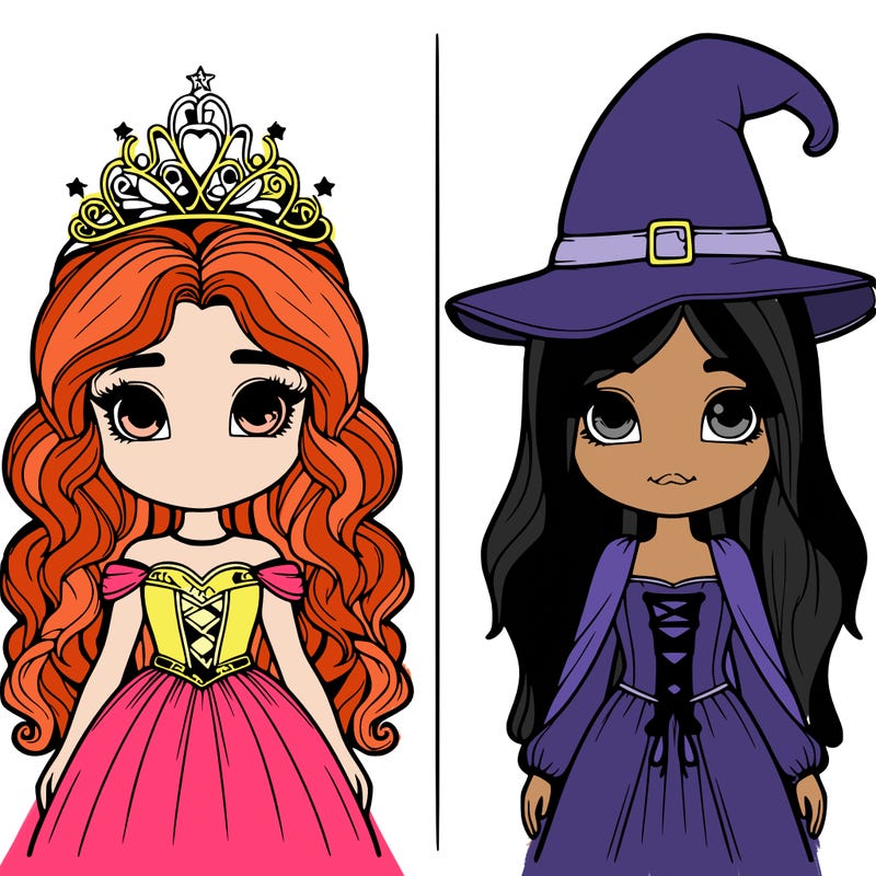 two realistic girls one princess one witch