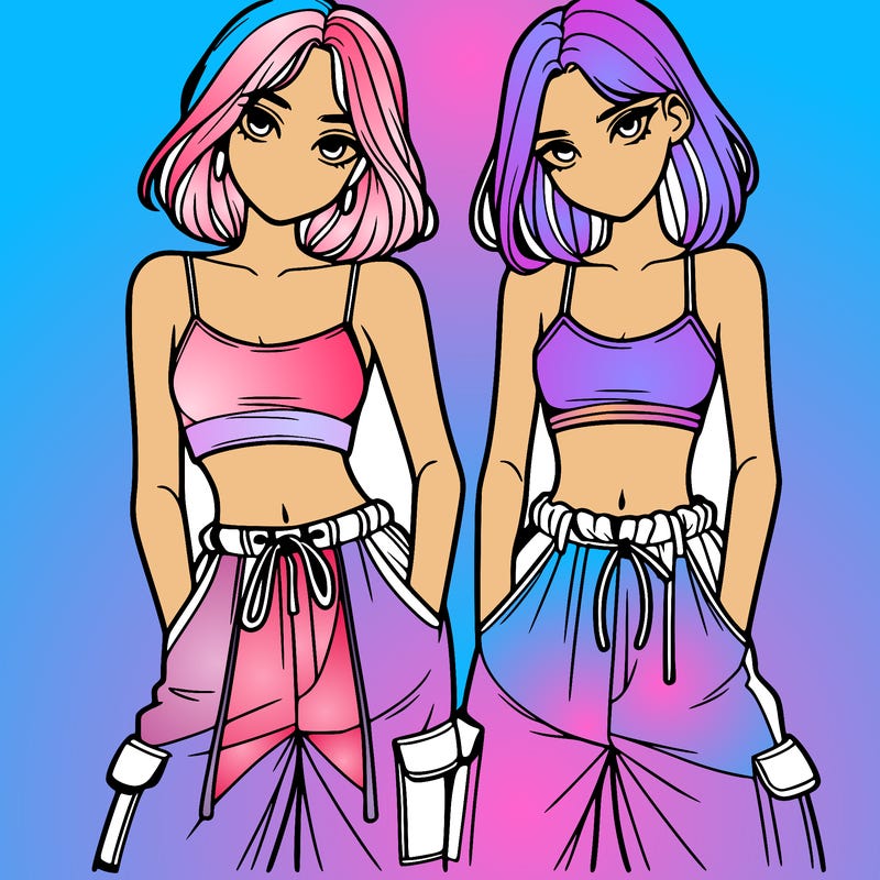 two girls with crop top with baggy pants